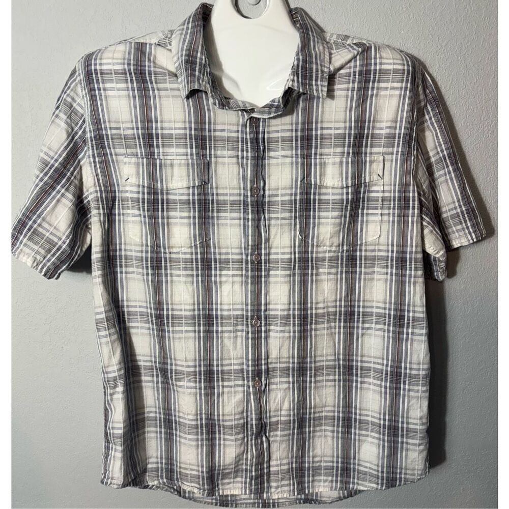 HORNY TOAD Men's Shirt Button Up 2XL Plaid 100% Organic Cotton Short Sleeve